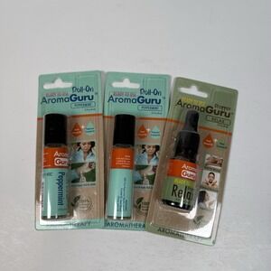 AromaGuru Ready To Use 2 Roll-on Peppermint & 1 Dropper Relax Aromatherapy  New